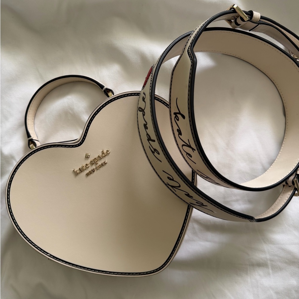 kate spade Cream Heart-Shaped Crossbody with Script Strap